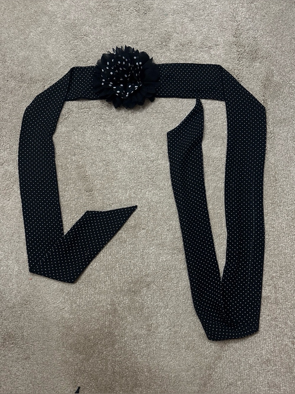 WHBM Flower Sush Belt One Size Fits All Ribbon Back Polka Dot Black And White